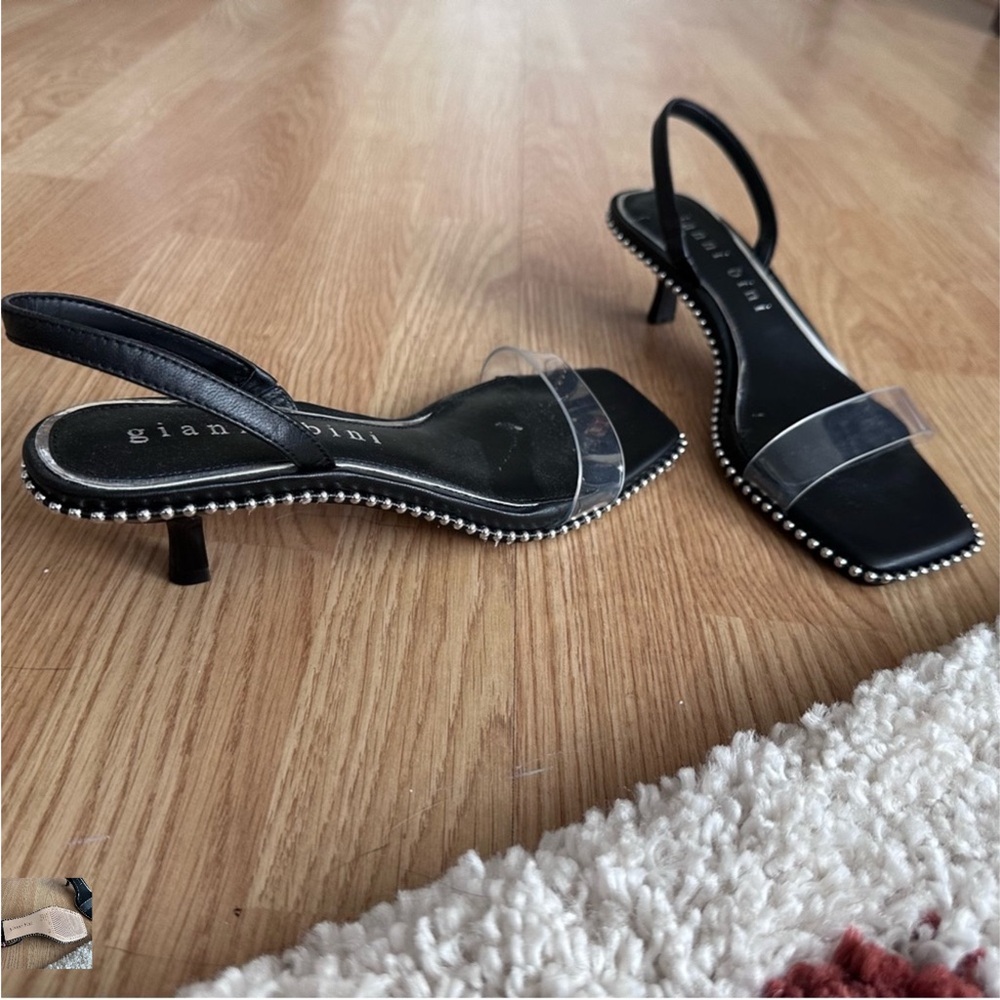 Gianni Bini Black Slingback Kitten Heels with Clear Toe Strap